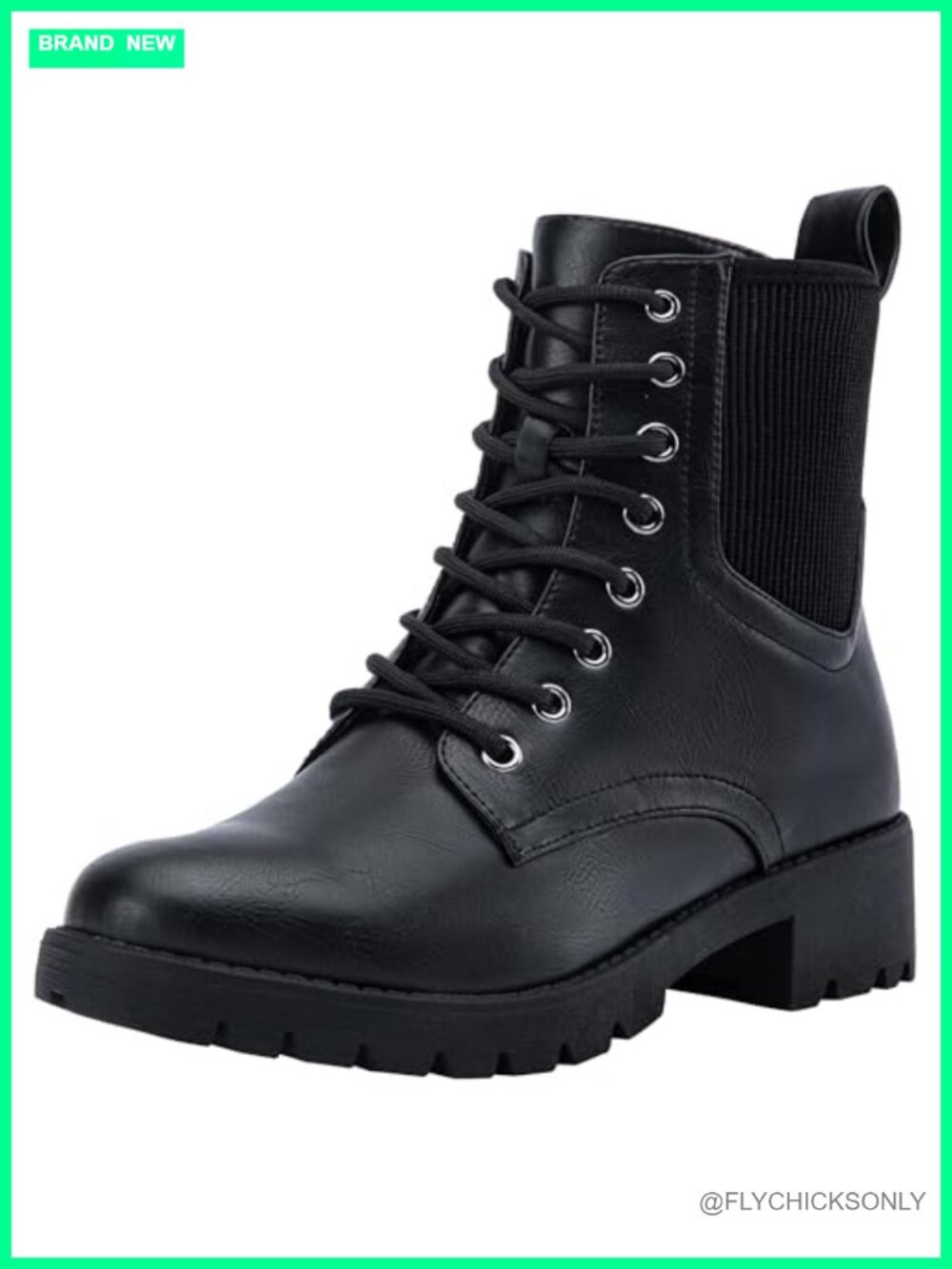 Lace Up Combat Ankle Boots Faux Leather Memory Foam Lug Sole